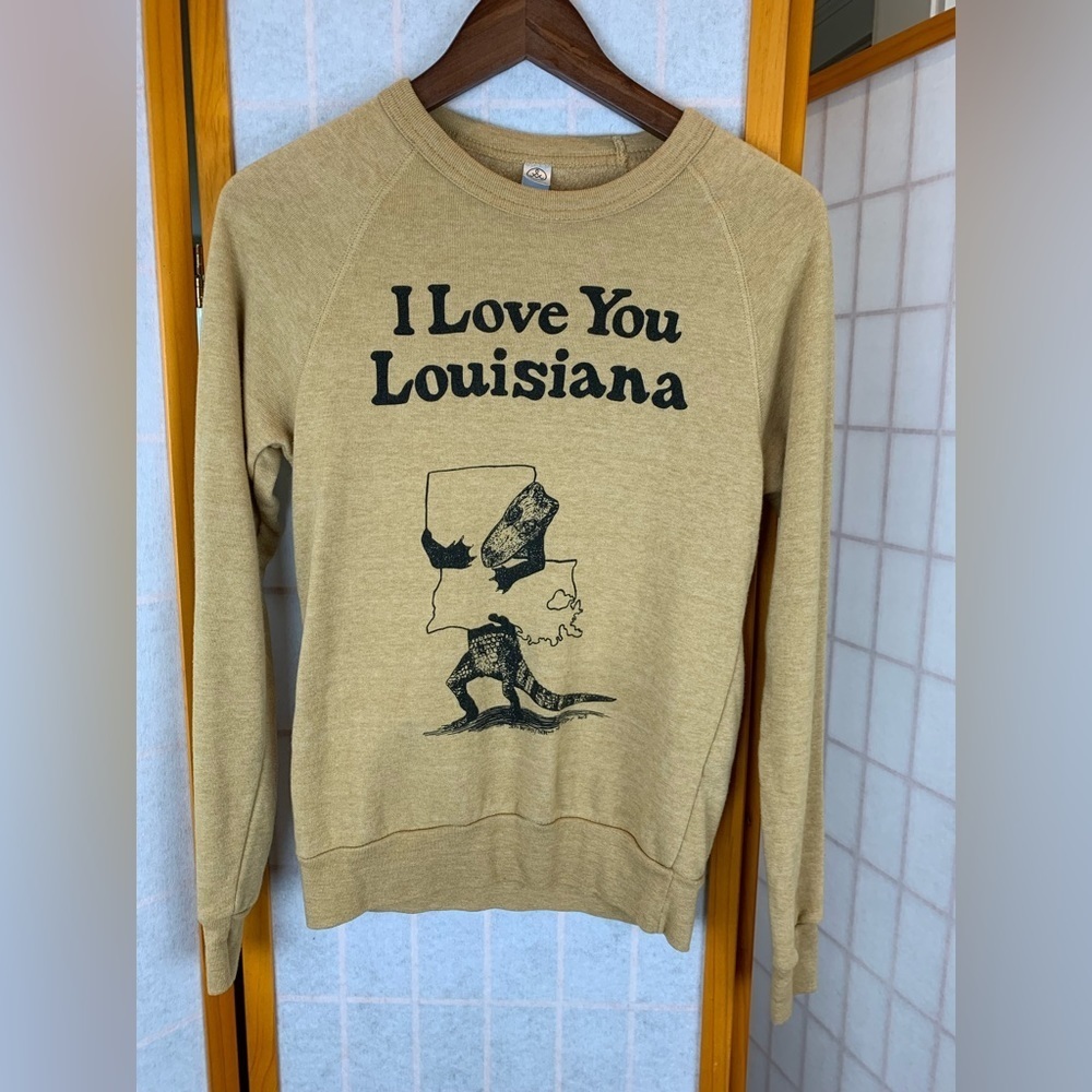 Vintage Style Crewneck Sweatshirt "I Love You Louisiana" - Brown Size XS